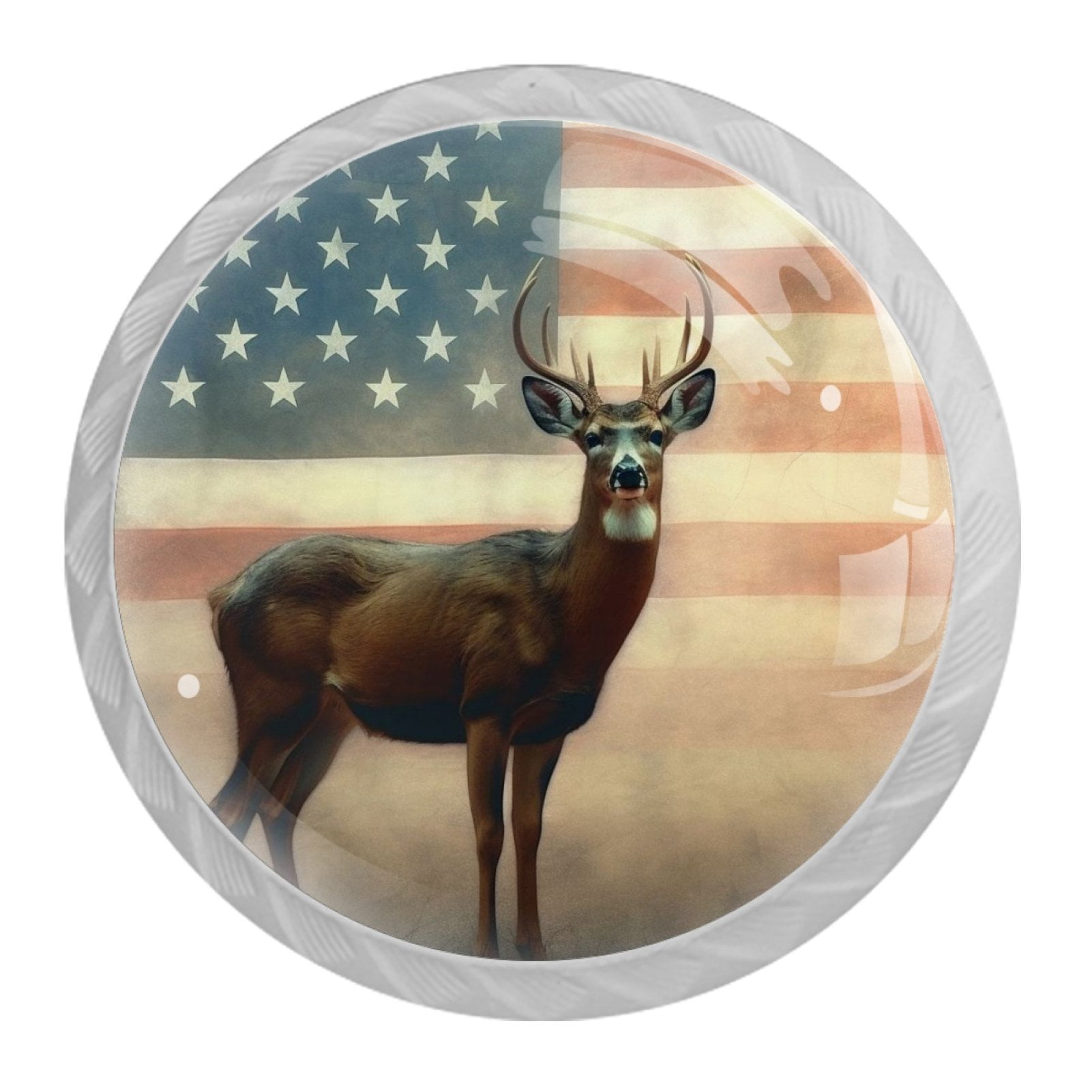 4 Pcs Deer and American Flag Knobs for Kitchen Cabinet Cupboard Dresser Bookcase Drawer Pulls Handles Round Home Decor