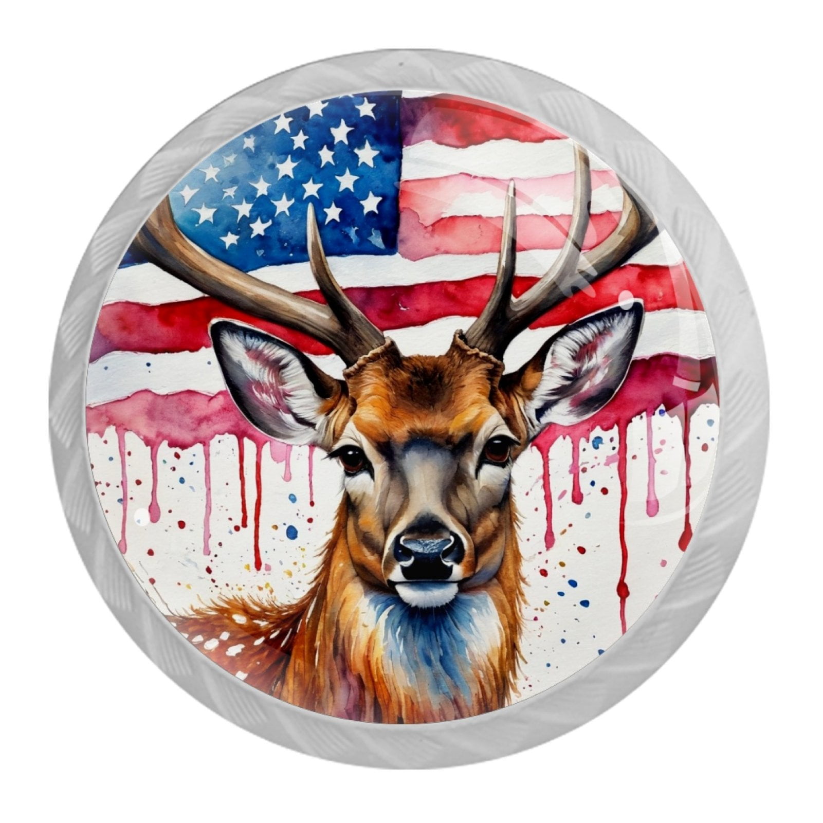 4 Pcs Deer and American Flag Knobs for Kitchen Cabinet Cupboard Dresser Bookcase Drawer Pulls Handles Round Home Decor
