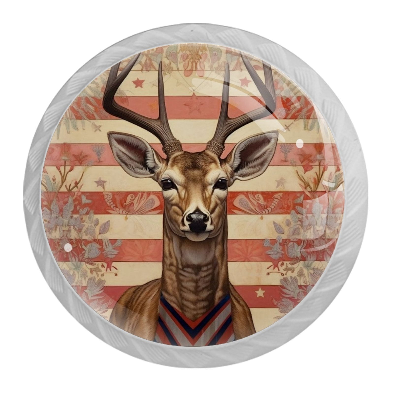 4 Pcs Deer and Flag Knobs for Kitchen Cabinet Cupboard Dresser Bookcase Drawer Pulls Handles Round Home Decor
