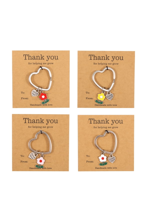 4 Pcs Delicate Teacher Appreciation Keychain Cute Thank You for Helping Me Grow Keychain Significative Teacher Key Pendant Present for Thanksgiving