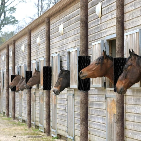 4 Pcs Dense Horse Scratching Brushes, Flexible Scratcher Post for Cow, Horse, Goat - Multi-Purpose for Ranch Use (Black)