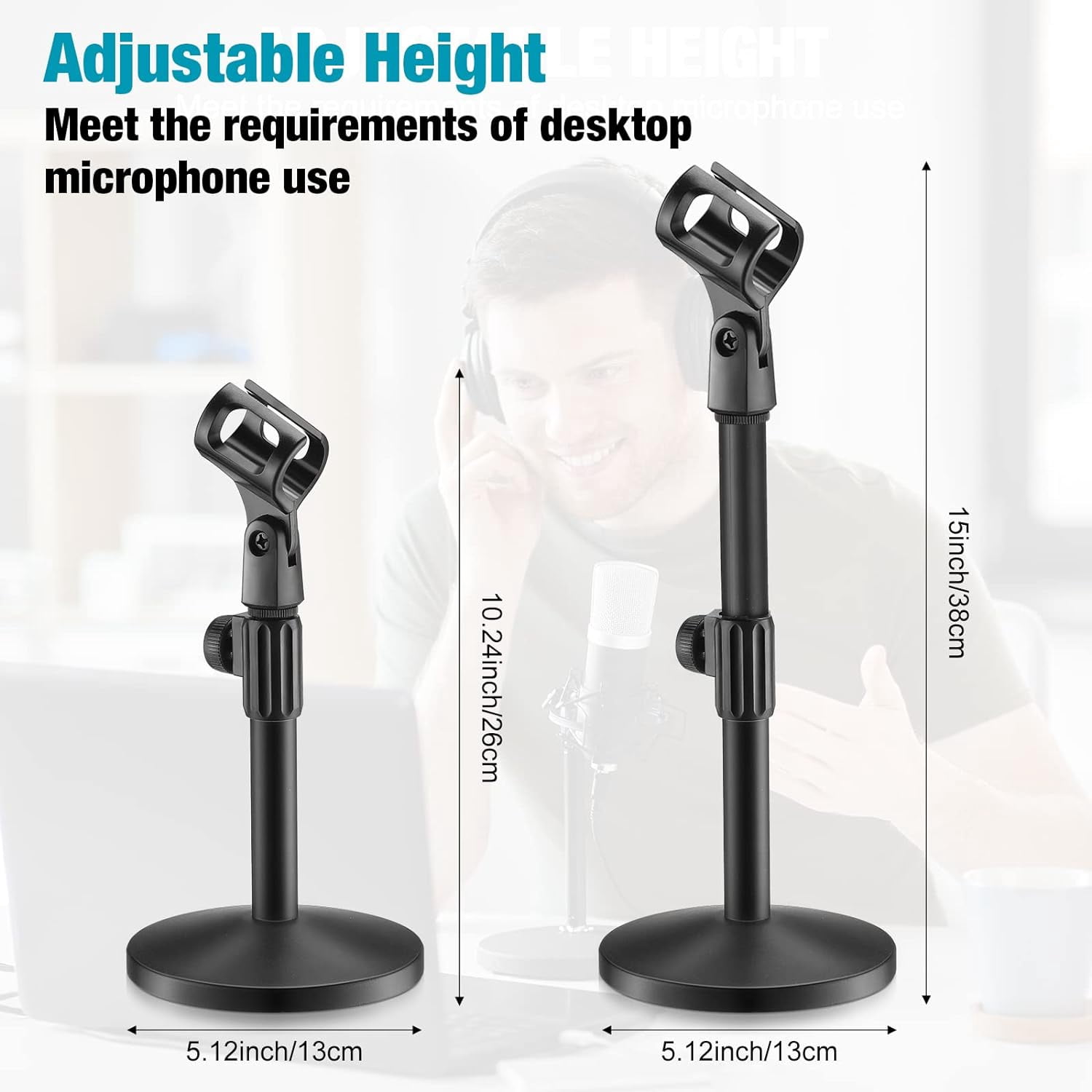 4 Pcs Desktop Mic Stand Adjustable Microphone Desk Stands with Metal Round Base for Table Interviews Black