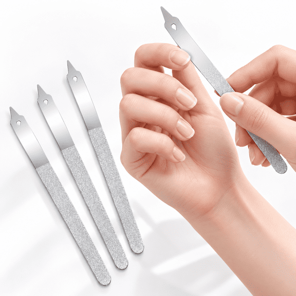 4 Pcs Diamond Deb Nail File Metal Nail File with Sharp Pointed Tip, MODANU 6.1 inch Stainless Steel Nail Filer Metal Nail Files for Natural Nails Double Sided Manicure Pedicure Toenails Tools