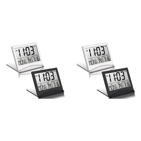 4 Pcs Digital Travel Alarm Clock Foldable LCD with Calendar Temperature Snooze Mode Portable Display Desk