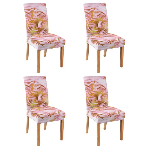 4 Pcs Dining Chair Slipcover Stretch Dining Chair Cover Removable Washable Chair Seat Protector Cover for Home Party Hotel Wedding Ceremony, Universal Size (pink & Gold Marble)