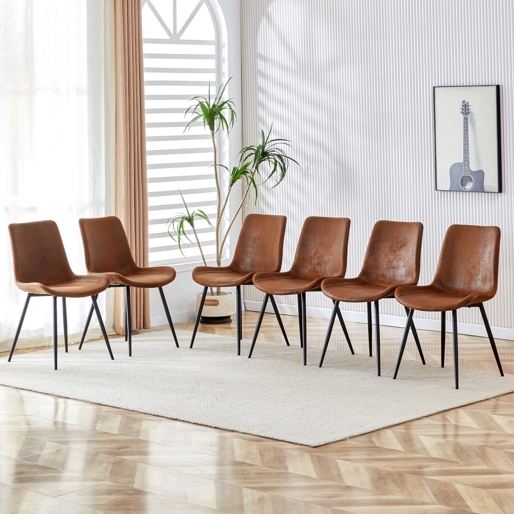 Brown Suede Upholstered High Back Side Chair Set with Metal Legs