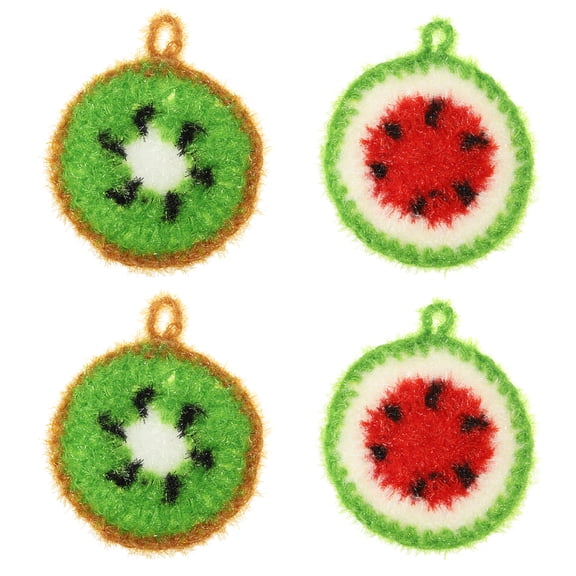 4 Pcs Dish Scrubber Non Scratch Cleaning Sponge Hand Crochet Washing Watermelon & Fruit