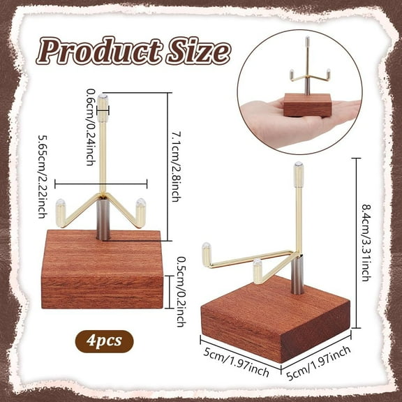 4 Pcs Display Stand Easel Stand with Adjustable Metal Arms and Wooden Base for Rock Geodes Mineral Gemstones Fossils Agate 1.97x1.97x3.31inch