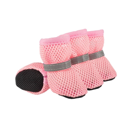 4 Pcs Dog Boots and Paw Protectors Breathable Mesh Non Slip Dog Booties Reflective Dog Shoes for Small Medium Dogs Pink Set for Summer Outdoor Walking