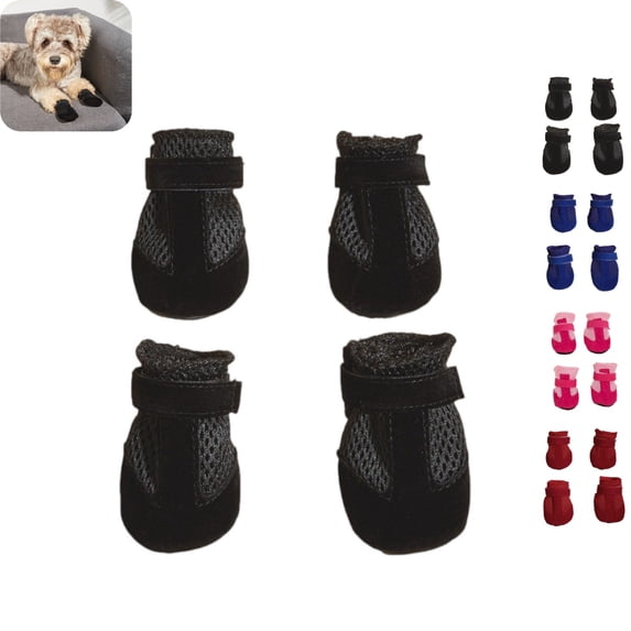 4 Pcs Dog Mesh Shoes, Breathable Pet Booties with Adjustable Strap, Anti‑Slip Paw Protector for Small Dogs Black L