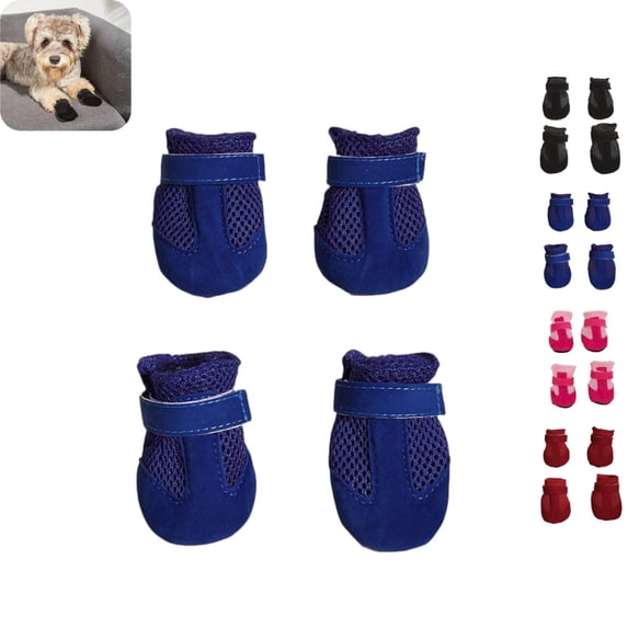 4 Pcs Dog Mesh Shoes, Breathable Pet Booties with Adjustable Strap, Anti‑Slip Paw Protector for Small Dogs Blue L