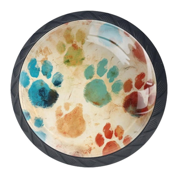 4 Pcs Dog Paw Prints Knobs for Kitchen Cabinet Cupboard Dresser Bookcase Drawer Pulls Handles Round Home Decor