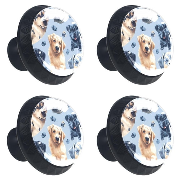 4 Pcs Dogs Portrait Print Cabinet Knobs 30mm Round Crystal Glass Drawer Handles Pulls with Screws for Kitchen Cupboard Wardrobe Closet Dresser, Home&Office