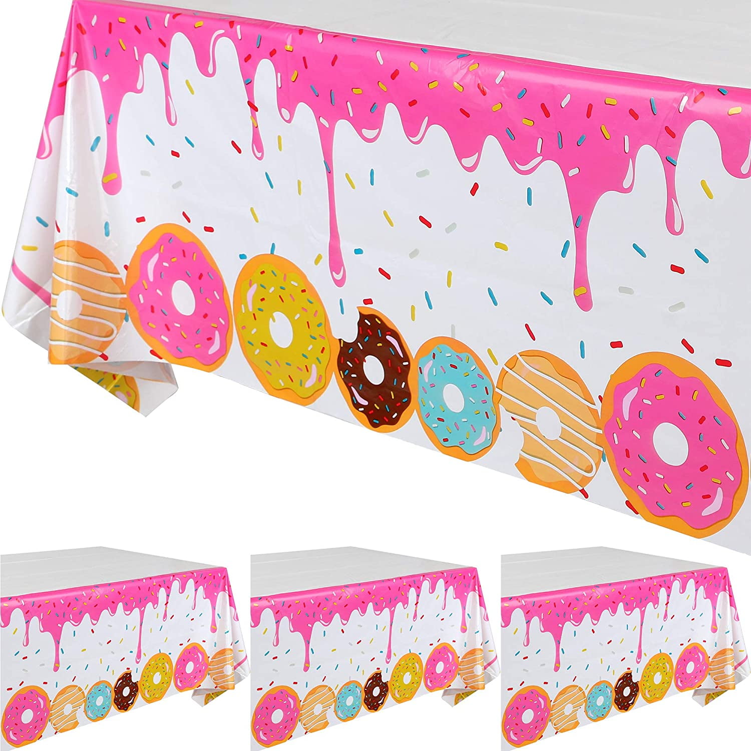 4 Pcs Donut Time Theme Party Plastic Tablecover, Candyland & Ice Cream
