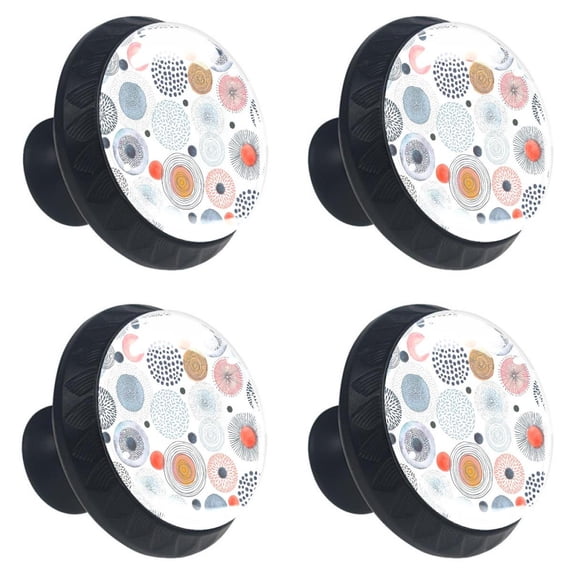 4 Pcs Doodle Circles Knobs for Kitchen Cabinet Cupboard Dresser Bookcase Drawer Pulls Handles Round Home Decor