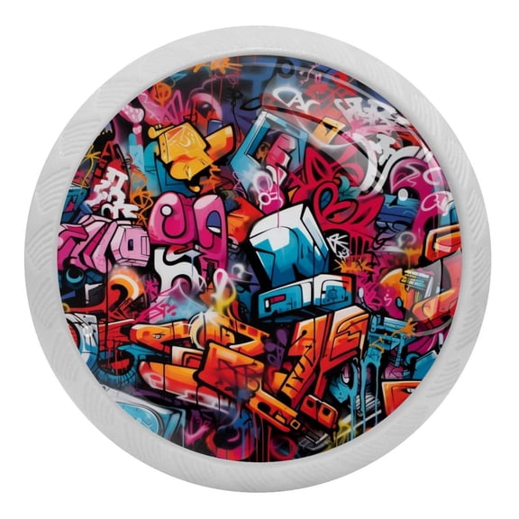 4 Pcs Doodles Art Painted Crystal Glass Drawer Knob Pull Handle Ergonomic 30mm Glow in The Dark Furniture Cabinet Handle for Kitchen Dresser Cupboard Wardrobe