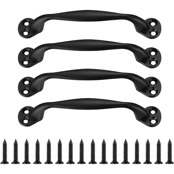 4 Pcs Doors Pull Handles, Black Sliding Barn Door Handles, Retro Bow Shaped Garden Gate Garage Shed Cabinets Door Grab Handles, with Screws - 129 mm