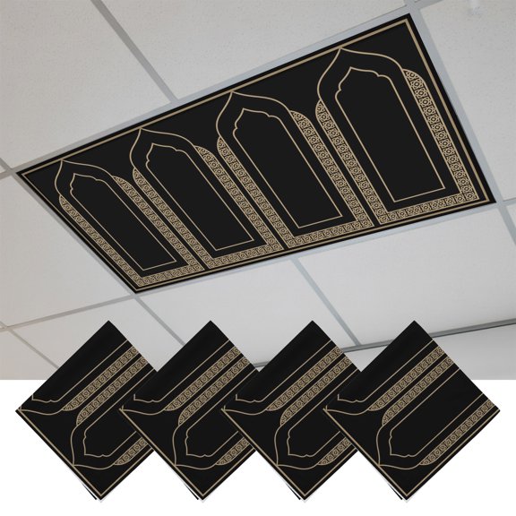 4 Pcs Double Arches Fluorescent Light Covers Minimalist Gold Black Ornate Frame Magnetic Light Covers for Ceiling Lights 4 x 2 ft Drop Ceiling Lights Cover Shade for Office, Home, Hospital