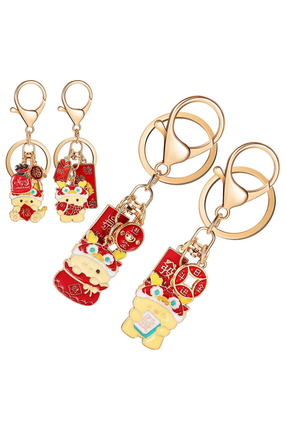 4 Pcs Dragon Keychains Cute Keychain Dragon Keyring Dragon Metal Key Pendant New Year Keychians