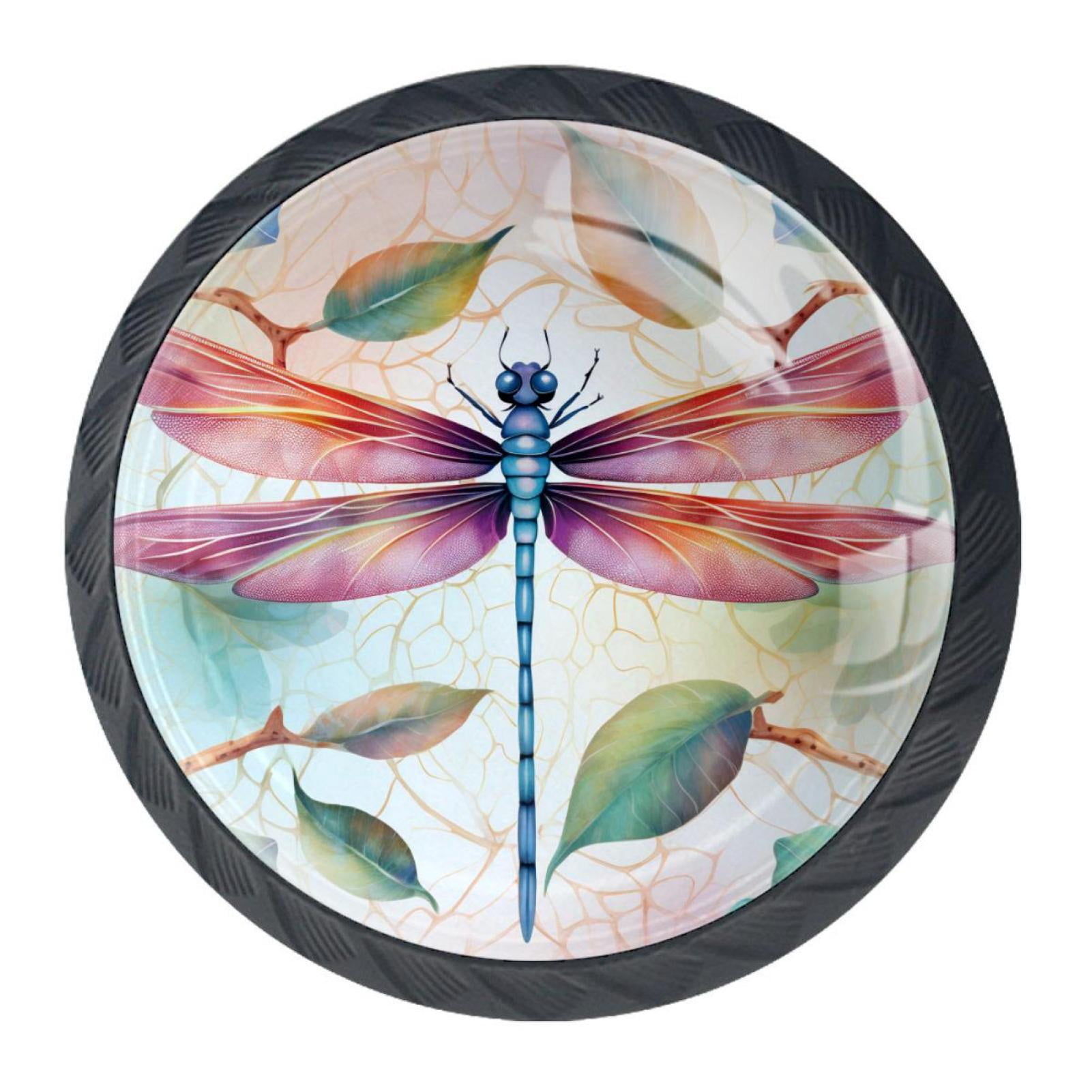 4 Pcs Dragonfly Knobs for Kitchen Cabinet Cupboard Dresser Bookcase Drawer Pulls Handles Round Home Decor