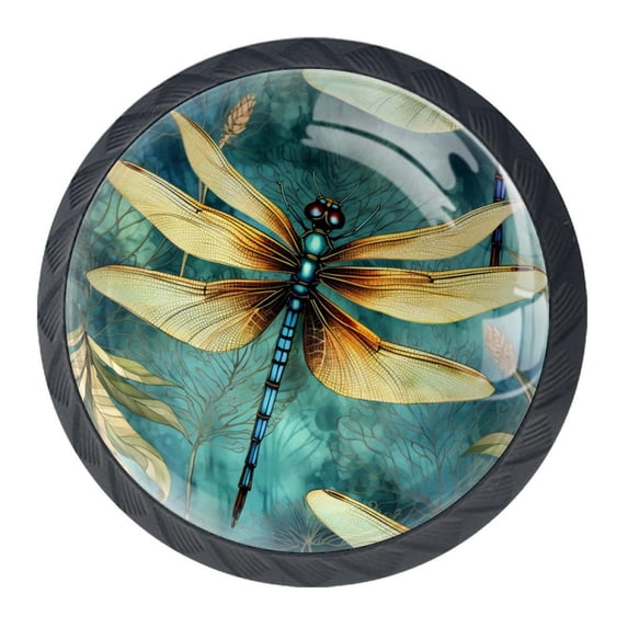 4 Pcs Dragonfly Knobs for Kitchen Cabinet Cupboard Dresser Bookcase Drawer Pulls Handles Round Home Decor