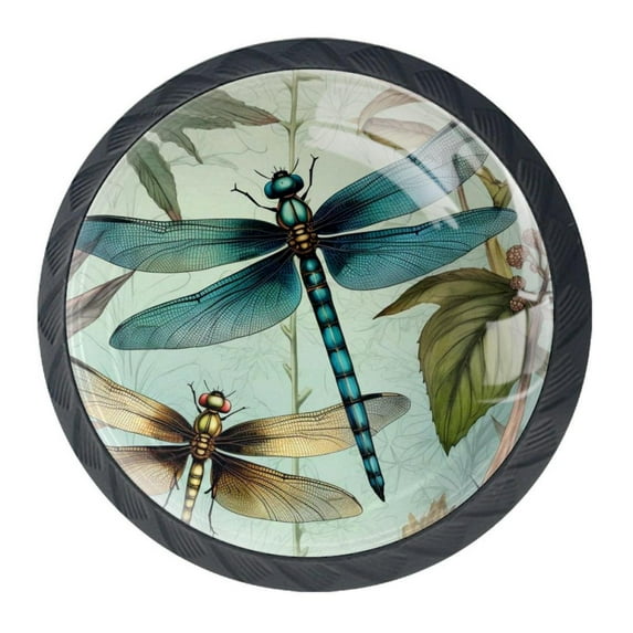 4 Pcs Dragonfly Knobs for Kitchen Cabinet Cupboard Dresser Bookcase Drawer Pulls Handles Round Home Decor