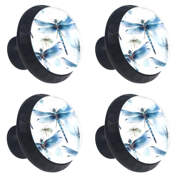 4 Pcs Dragonfly Print Cabinet Knobs 30mm Round Crystal Glass Drawer Handles Pulls with Screws for Kitchen Cupboard Wardrobe Closet Dresser, Home&Office