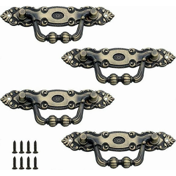 4 Pcs Drawer Handle Old Zinc Bronze Drawer Handle Vintage Furniture Handle Decoration Retro Door Handle With Screws for Furniture Door Cabinet Drawer