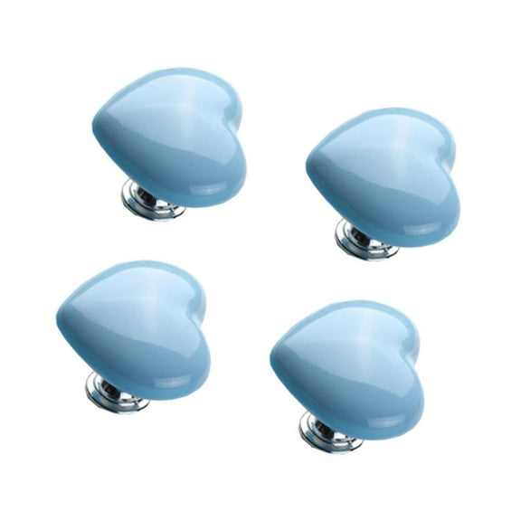 WHAMVOX 4pcs Heart Shape Knobs Ceramic Door Knobs Distinctive Pull Handle Furniture Door Knobs for Home Shop (Blue)