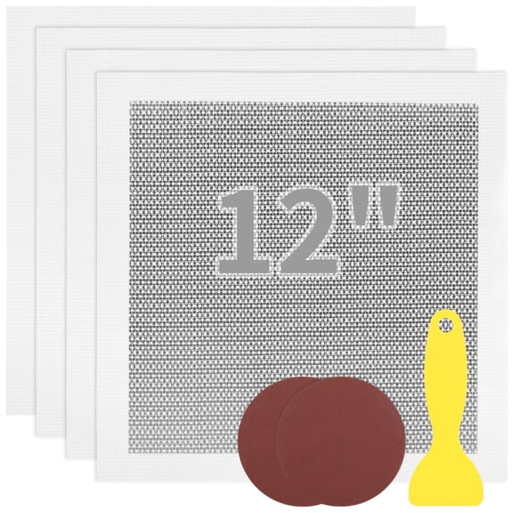 4 Pcs Drywall Repair Kit, 12×12" Self Adhesive Mesh Patches with 2 Sanding Pads & 1 Scraper, Aluminum Dry Hole Repair Tools, Wall Repair Patch Kit for Ceiling