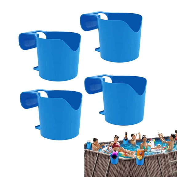 4 Pcs Durable Plastic Poolside Cup Holders, Universal Above Ground Pool Drink Rack, Compatible with Hot Tubs Bathtubs Deck Railings for Drinks Snacks Phones