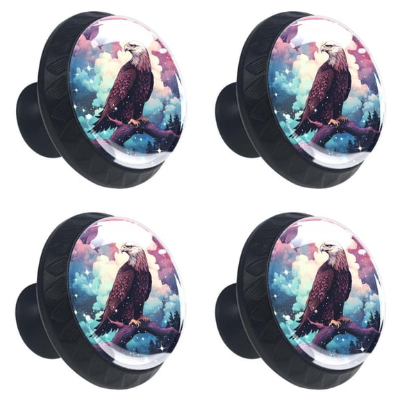 4 Pcs Eagle at Starry Night Print Cabinet Knobs 30mm Round Crystal Glass Drawer Handles Pulls with Screws for Kitchen Cupboard Wardrobe Closet Dresser, Home&Office