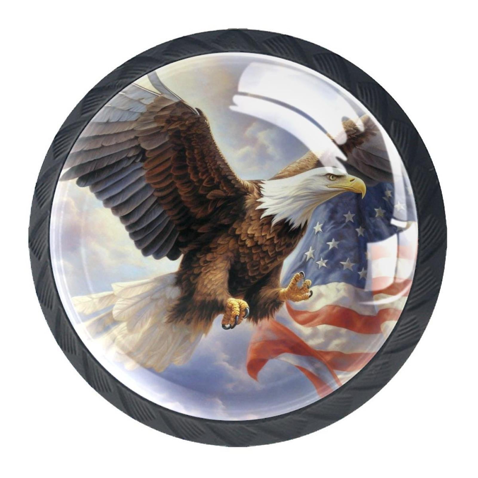 4 Pcs Eagle and American Flag Knobs for Kitchen Cabinet Cupboard Dresser Bookcase Drawer Pulls Handles Round Home Decor