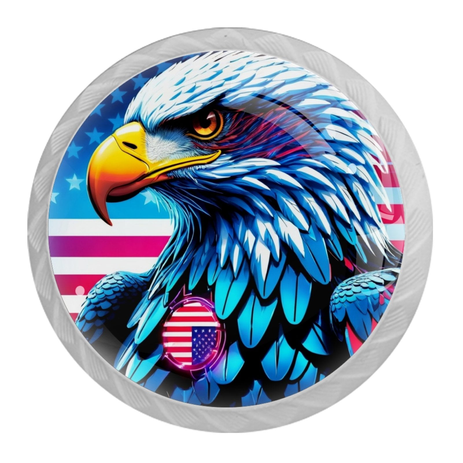 4 Pcs Eagle and American Flag Knobs for Kitchen Cabinet Cupboard Dresser Bookcase Drawer Pulls Handles Round Home Decor