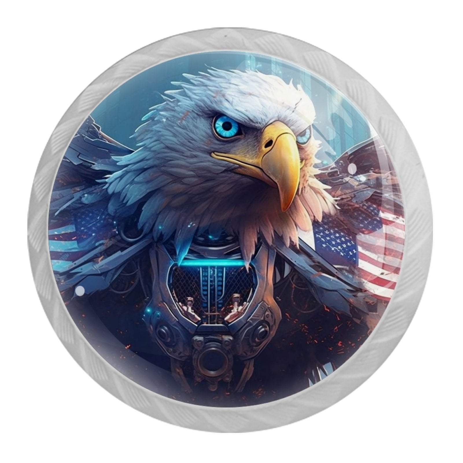 4 Pcs Eagle and American Flag Knobs for Kitchen Cabinet Cupboard Dresser Bookcase Drawer Pulls Handles Round Home Decor