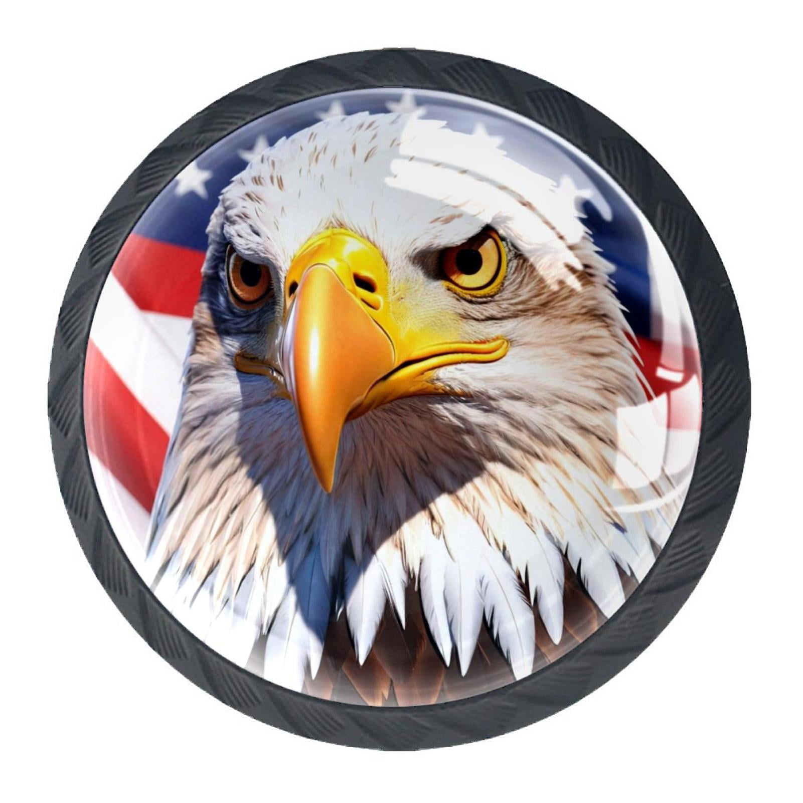 4 Pcs Eagle and American Flag Knobs for Kitchen Cabinet Cupboard Dresser Bookcase Drawer Pulls Handles Round Home Decor