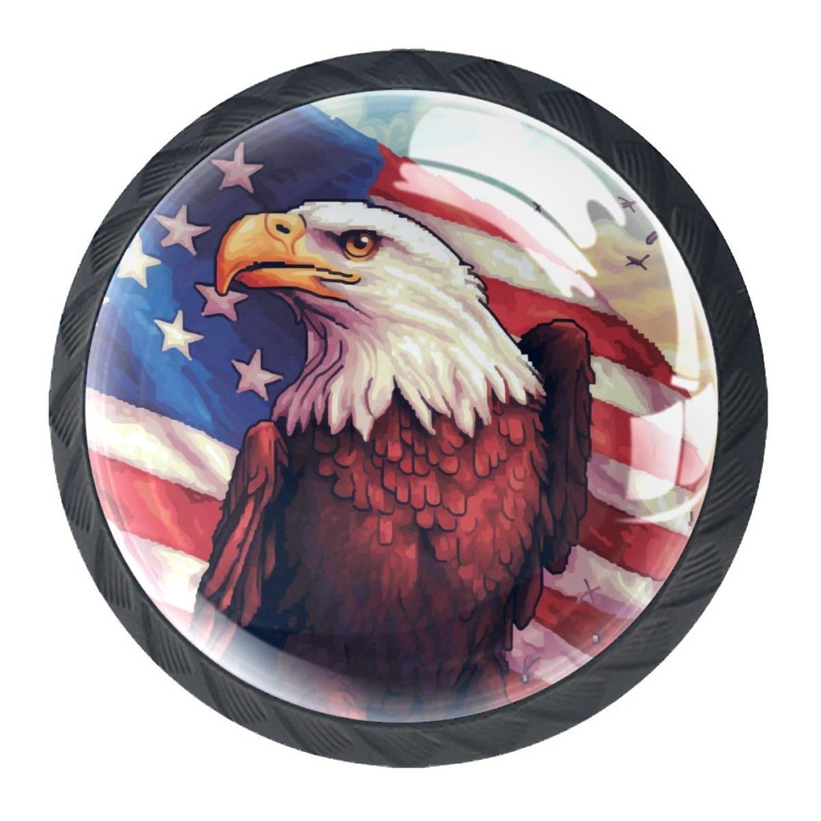 4 Pcs Eagle and American Flag Knobs for Kitchen Cabinet Cupboard Dresser Bookcase Drawer Pulls Handles Round Home Decor