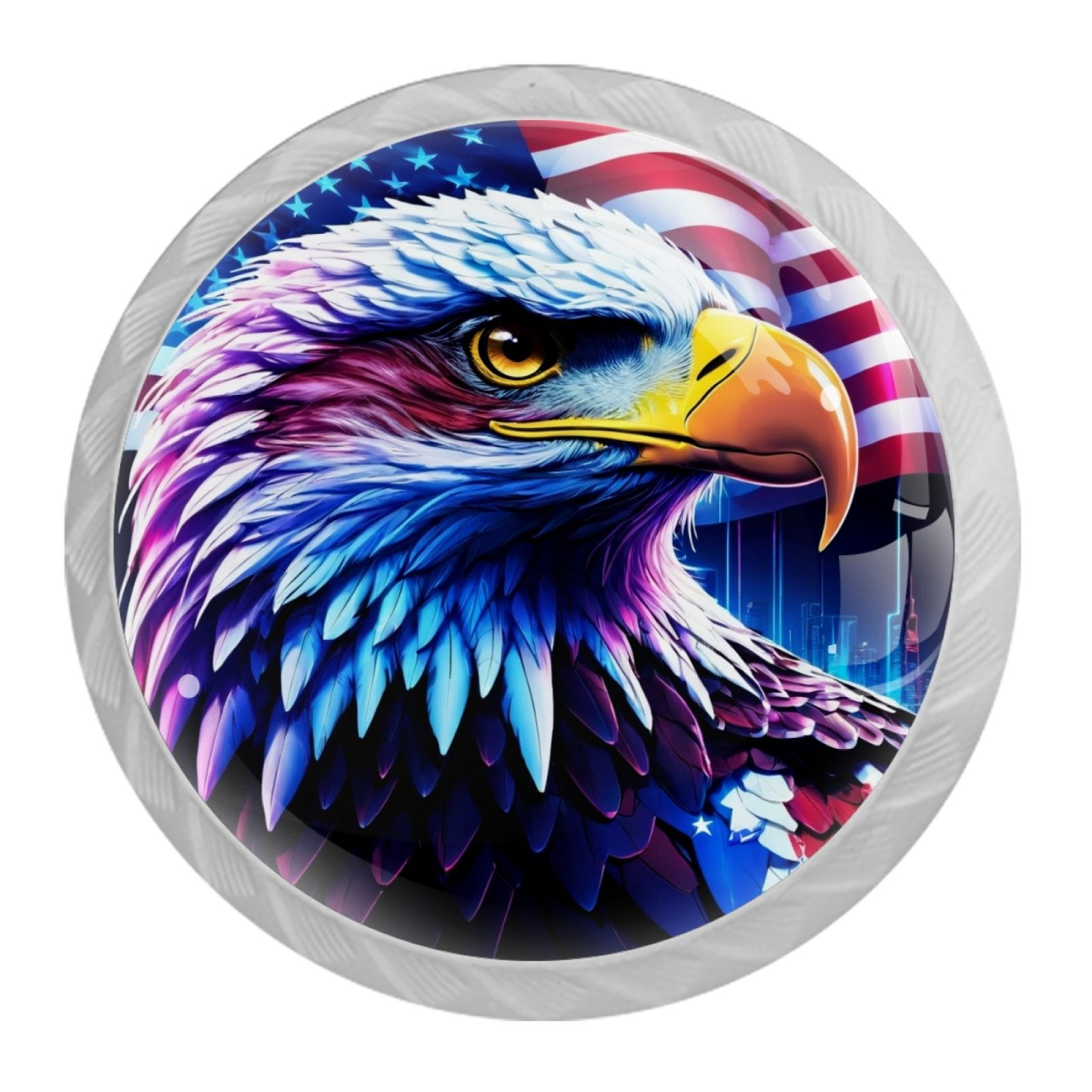 4 Pcs Eagle and American Flag Knobs for Kitchen Cabinet Cupboard Dresser Bookcase Drawer Pulls Handles Round Home Decor