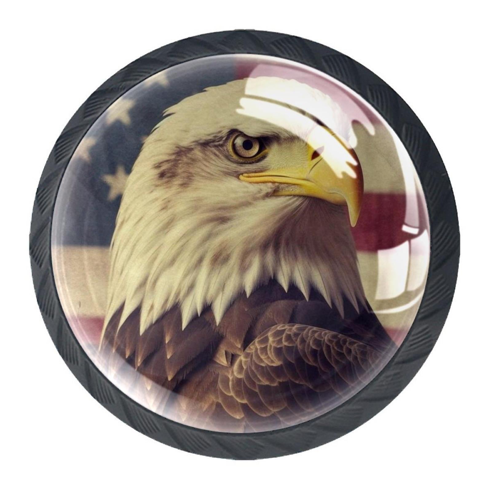 4 Pcs Eagle and American Flag Knobs for Kitchen Cabinet Cupboard Dresser Bookcase Drawer Pulls Handles Round Home Decor