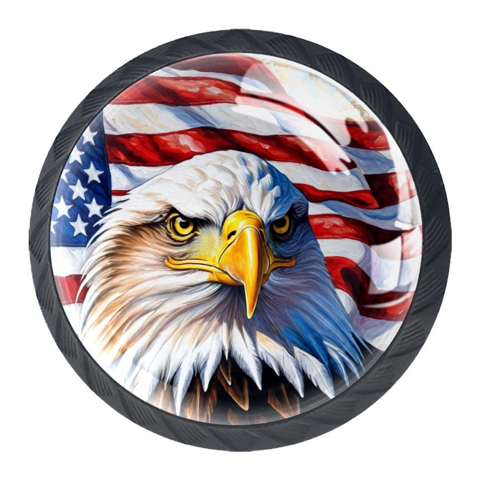 4 Pcs Eagle and American Flag Knobs for Kitchen Cabinet Cupboard Dresser Bookcase Drawer Pulls Handles Round Home Decor