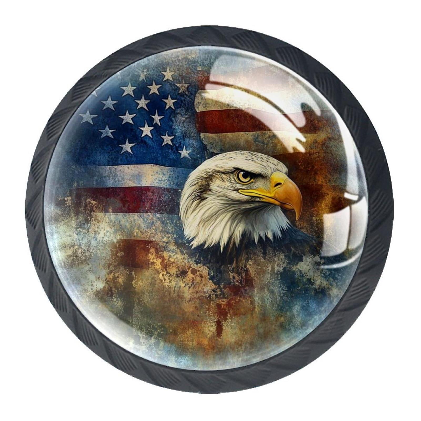 4 Pcs Eagle and American Flag Knobs for Kitchen Cabinet Cupboard Dresser Bookcase Drawer Pulls Handles Round Home Decor