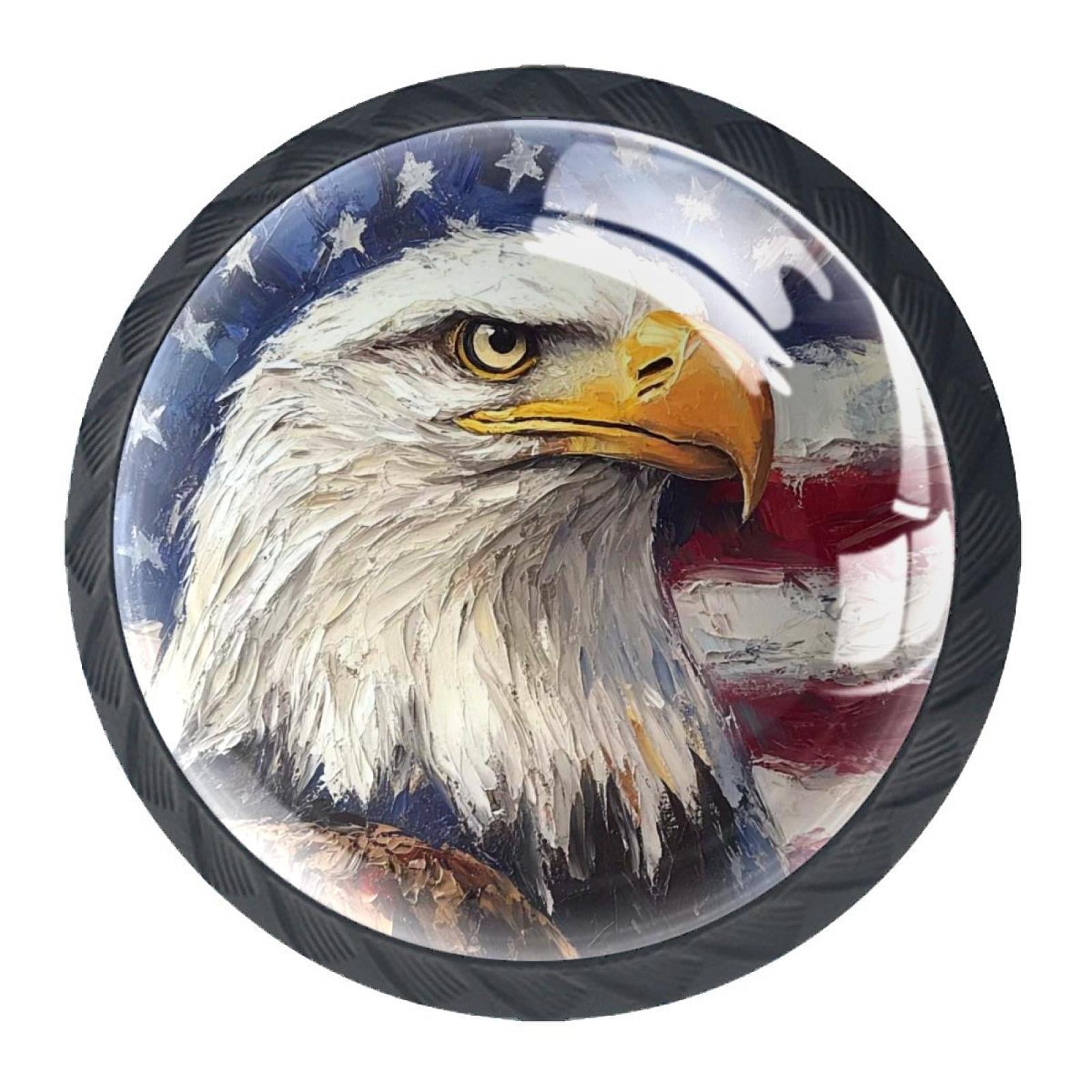 4 Pcs Eagle and American Flag Knobs for Kitchen Cabinet Cupboard Dresser Bookcase Drawer Pulls Handles Round Home Decor