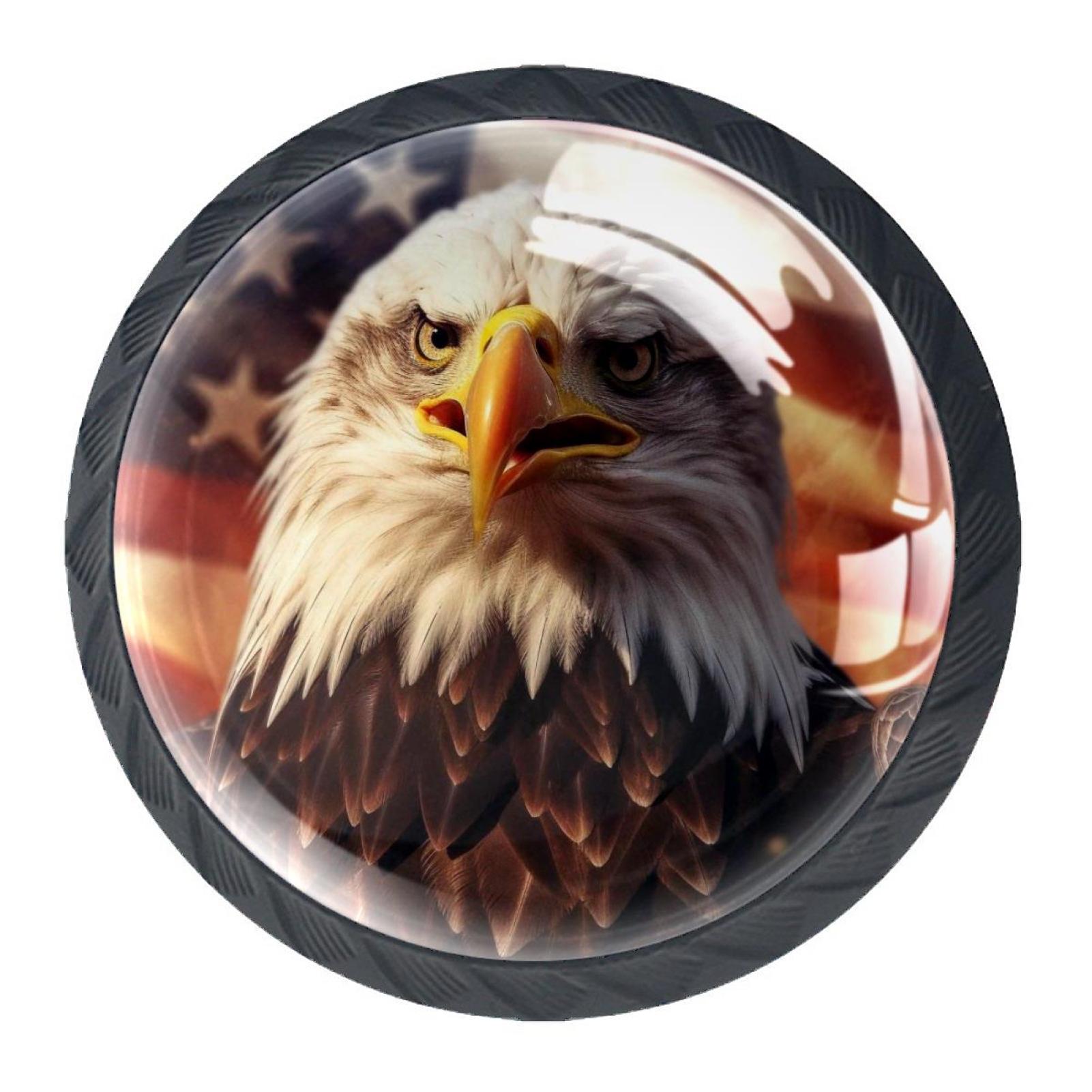 4 Pcs Eagle and American Flag Knobs for Kitchen Cabinet Cupboard Dresser Bookcase Drawer Pulls Handles Round Home Decor