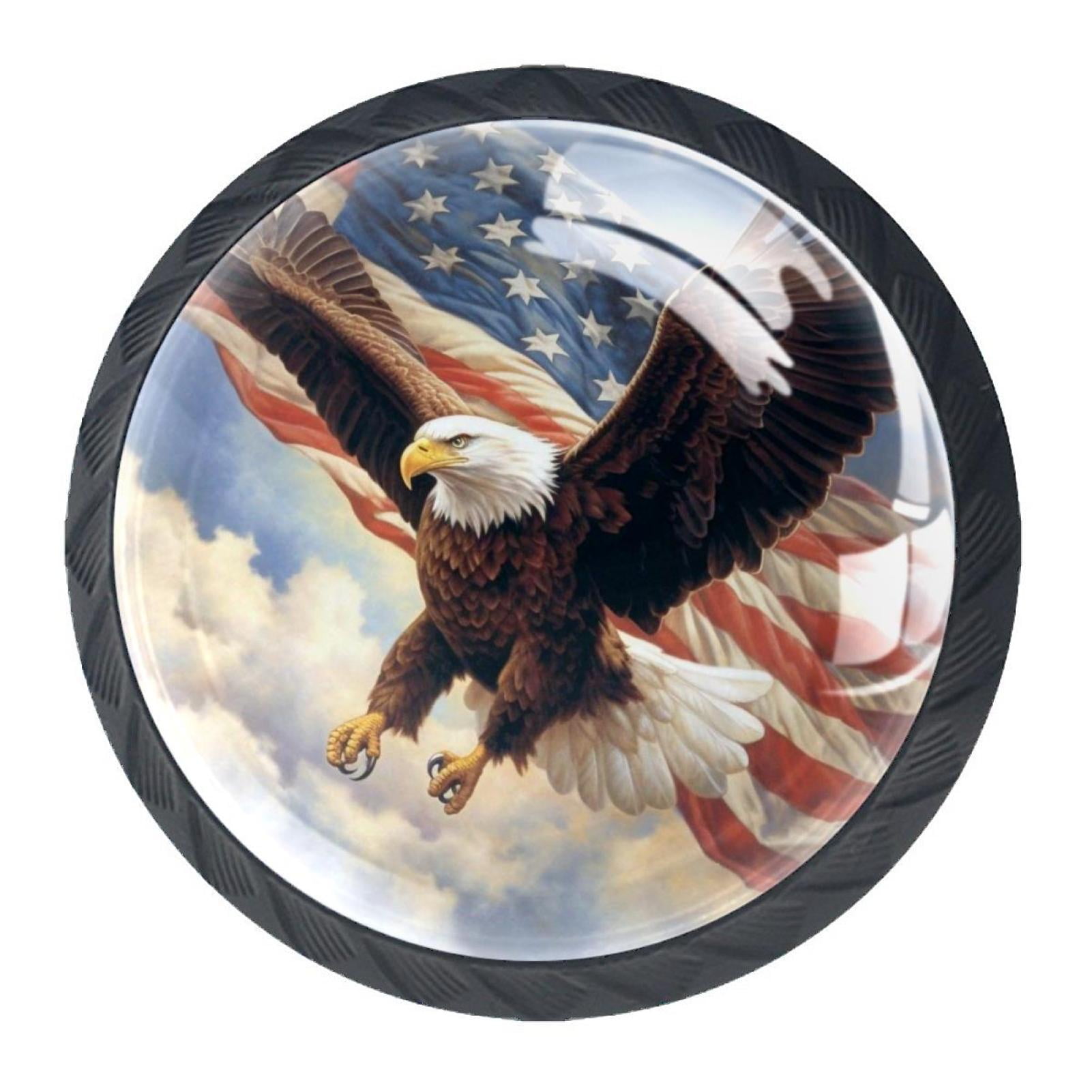 4 Pcs Eagle and American Flag Knobs for Kitchen Cabinet Cupboard Dresser Bookcase Drawer Pulls Handles Round Home Decor