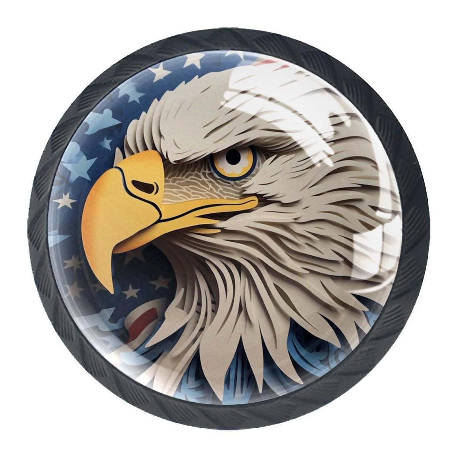 4 Pcs Eagle and American Flag Knobs for Kitchen Cabinet Cupboard Dresser Bookcase Drawer Pulls Handles Round Home Decor