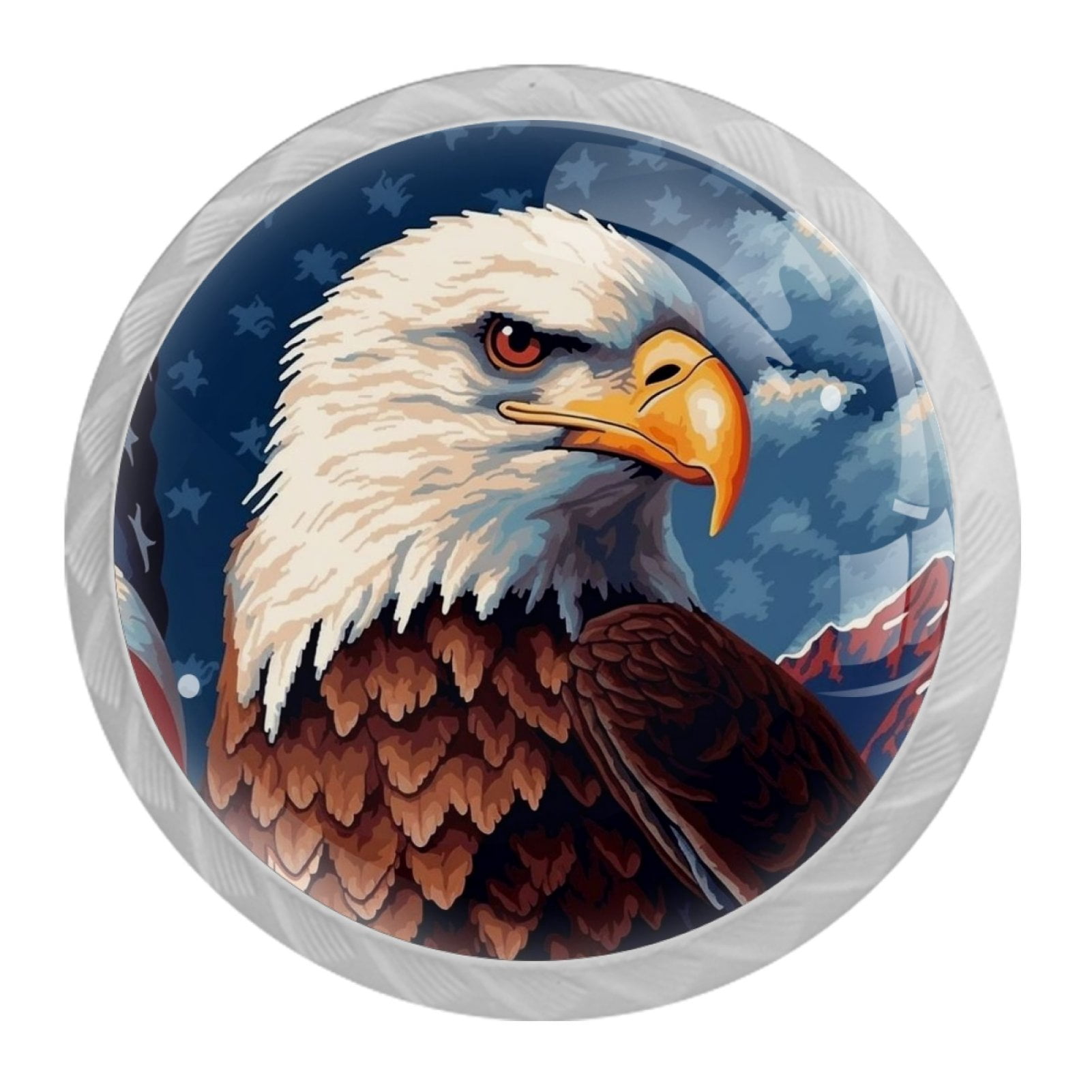 4 Pcs Eagle and American Flag Knobs for Kitchen Cabinet Cupboard Dresser Bookcase Drawer Pulls Handles Round Home Decor