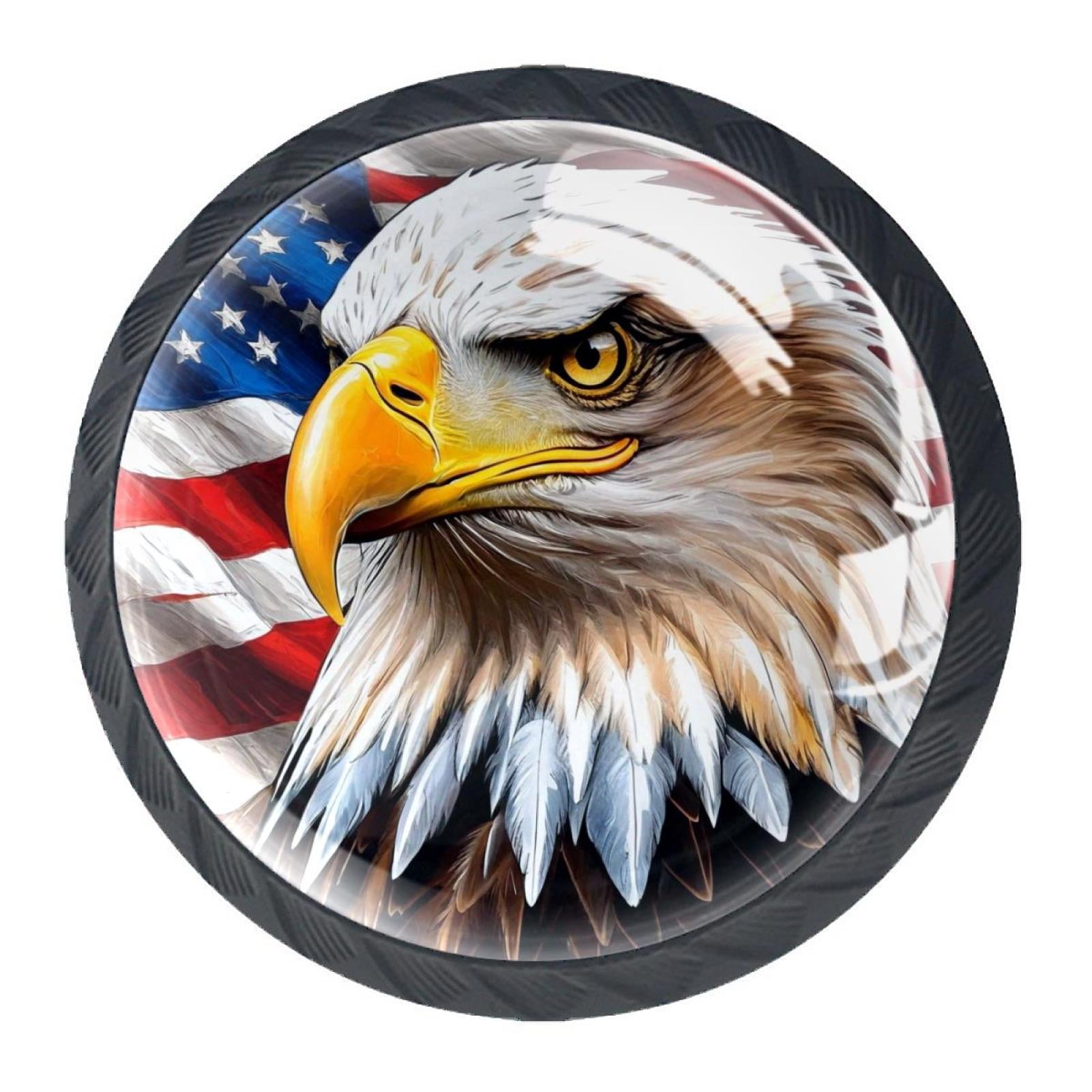 4 Pcs Eagle and American Flag Knobs for Kitchen Cabinet Cupboard Dresser Bookcase Drawer Pulls Handles Round Home Decor