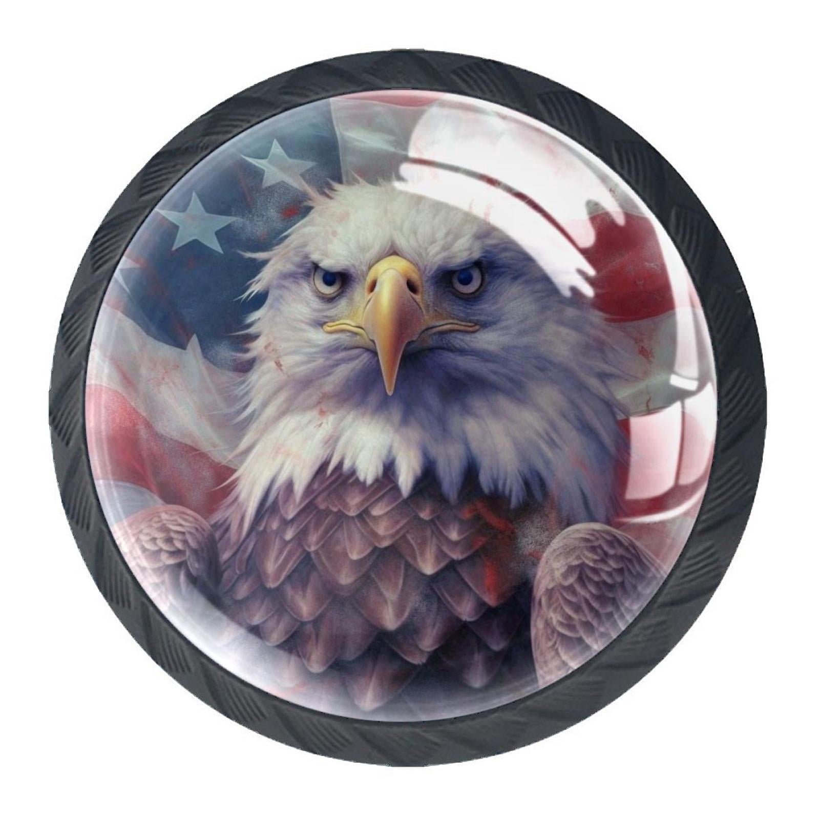 4 Pcs Eagle and American Flag Knobs for Kitchen Cabinet Cupboard Dresser Bookcase Drawer Pulls Handles Round Home Decor