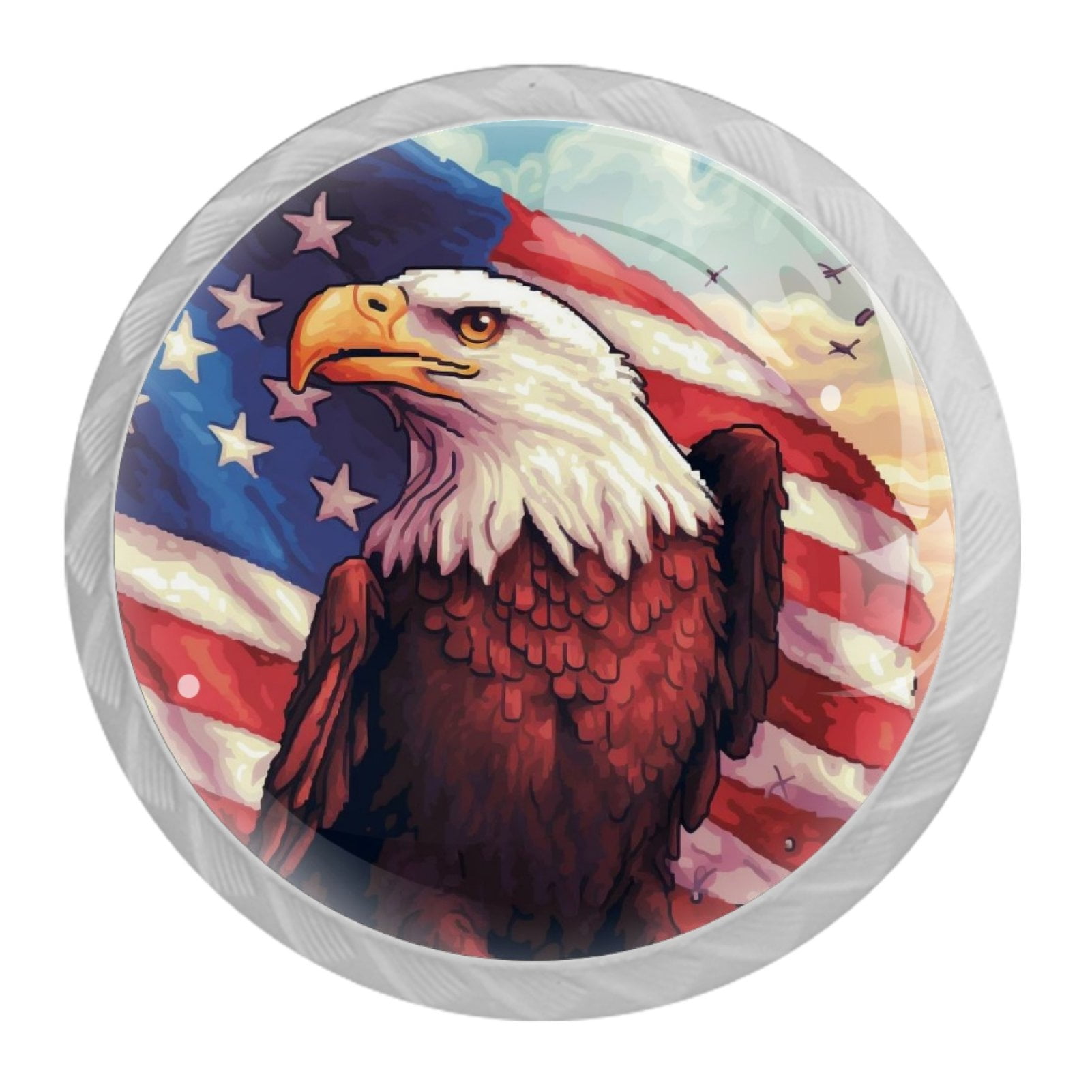 4 Pcs Eagle and American Flag Knobs for Kitchen Cabinet Cupboard Dresser Bookcase Drawer Pulls Handles Round Home Decor