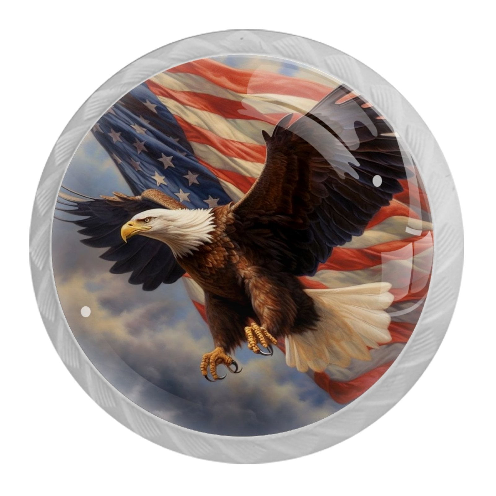4 Pcs Eagle and American Flag Knobs for Kitchen Cabinet Cupboard Dresser Bookcase Drawer Pulls Handles Round Home Decor